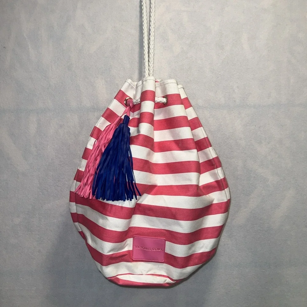 Victoria's Secret 2WAY Shoulder‎ Bag Backpack Pink and White Striped Pattern